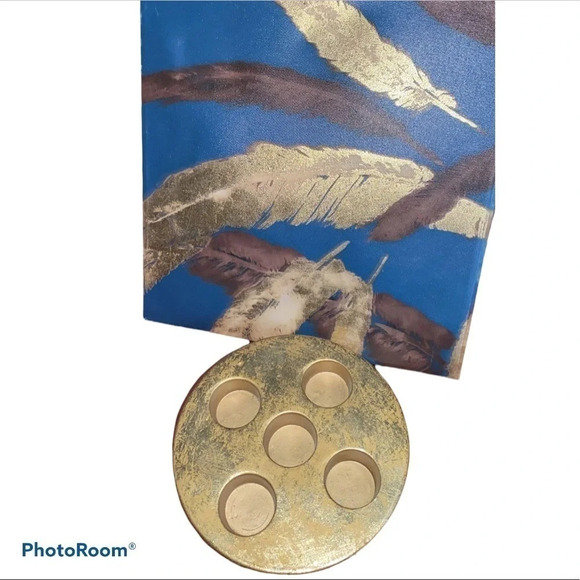 Luxury Gold tone canvas print and candle holder set - Picture 1 of 3